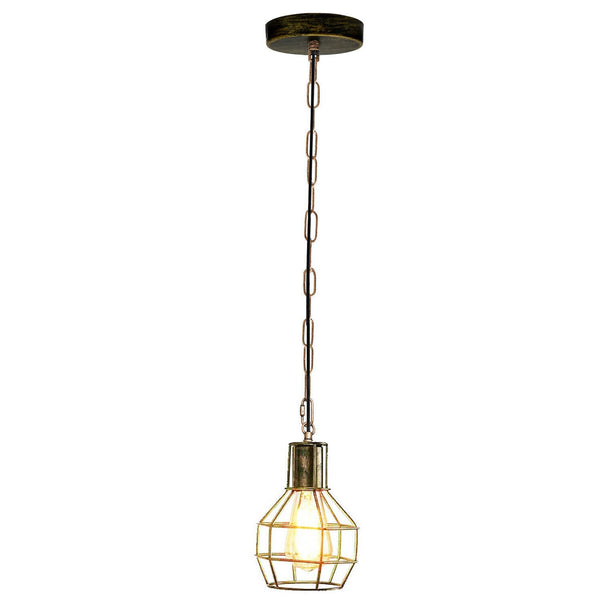 Industriële plafondlamp, vintage hangende metalen kooi hanglamp ~ 5708 – Geborsteld koper / Ja