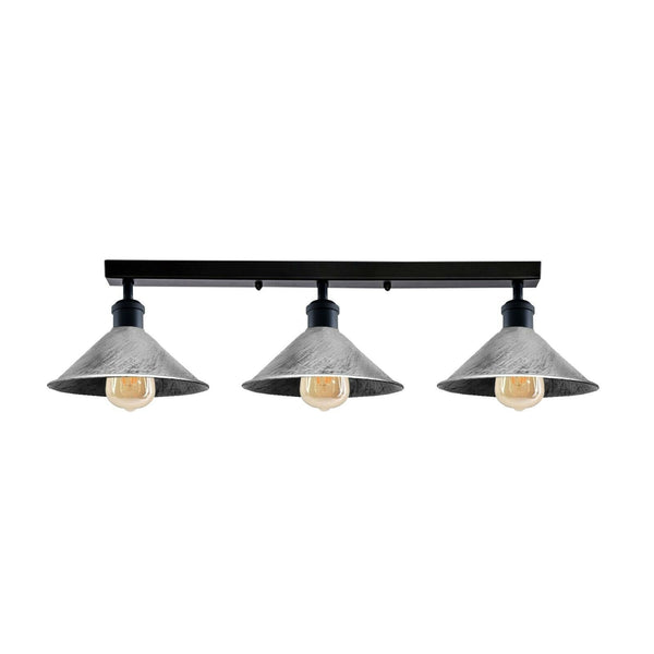 Industrial 3 Light Metal Loft Ceiling Light E27 Lamp ~6190 – Brushed Silver / Yes