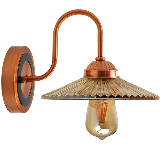 Industriële antieke amberkleurige glazen wandlamp ~5530