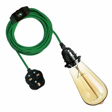 2M Plug-in Vintage E27 Dimmer Switch Stoffen Hanglamphouder met GRATIS LAMP~1267 – Groente