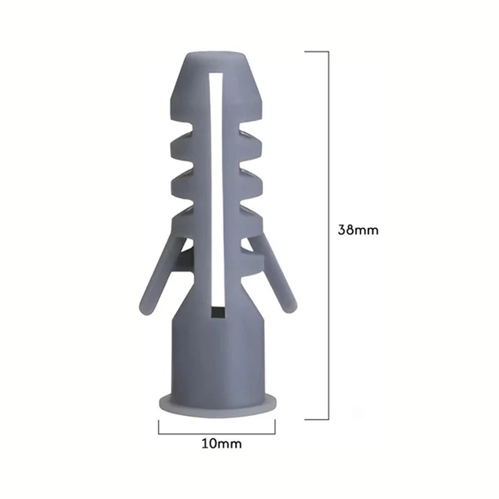 grey 10mm wall plug with dimensions marked
