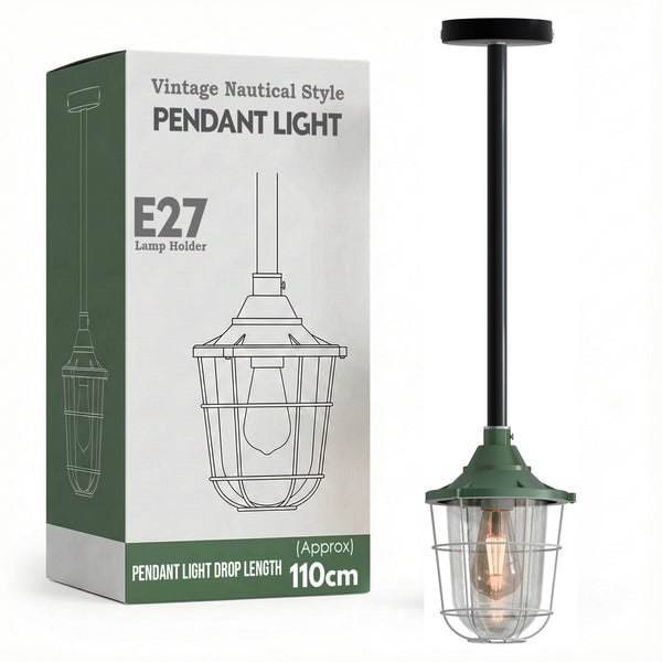 Industrial pipe ceiling pendant light kit with Conduit Fisherman Cage ~ 6114 – Green / 80cm / Yes