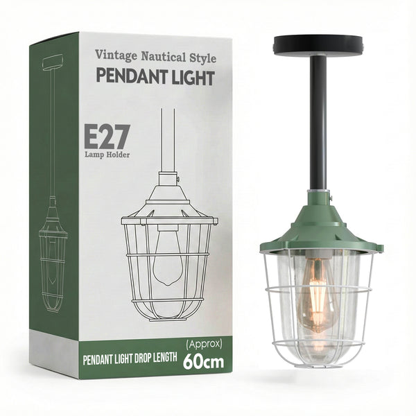Industrial pipe ceiling pendant light kit with Conduit Fisherman Cage ~ 6114 – Green / 30cm / Yes