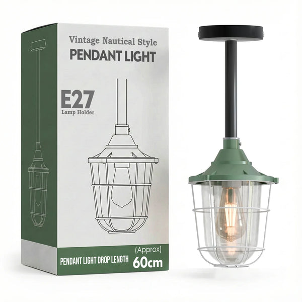 Industrial pipe ceiling pendant lights kit with Conduit Fisherman Cage ~ 6114 – Yellow / 50cm / No