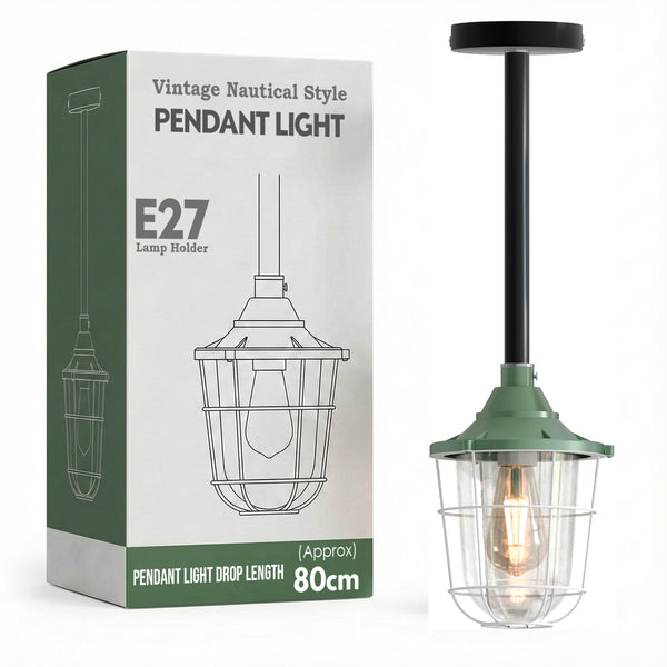 Industrial pipe ceiling pendant light kit with Conduit Fisherman Cage ~ 6114 – Green / 50cm / Yes