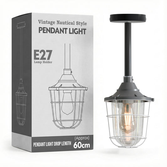 Industrial pipe ceiling pendant light kit with Conduit Fisherman Cage ~ 6114