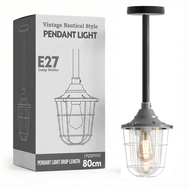 Industrial pipe ceiling pendant light kit with Conduit Fisherman Cage ~ 6114 – Grey / 50cm / Yes