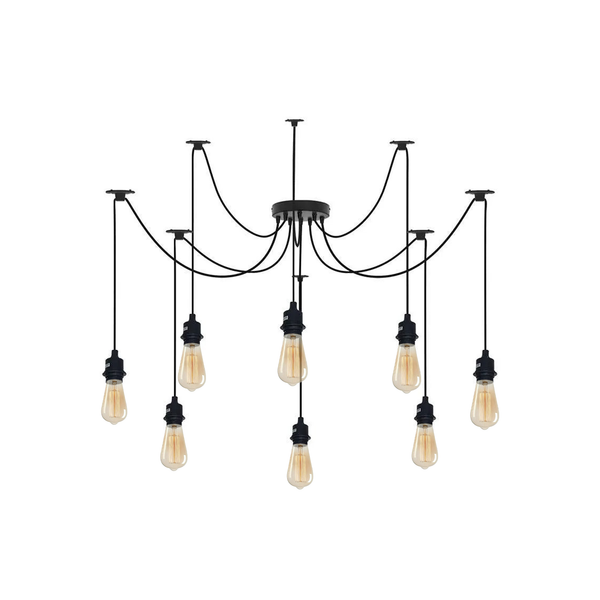 Zwarte hanglamp Spider met rubberen kabel, metalen lamphouder~1122  – 8 Head Spider Pendant / Yes