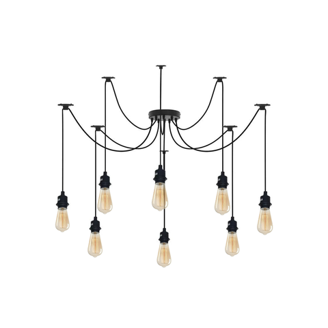 Zwarte hanglamp Spider met rubberen kabel, metalen lamphouder~1122 