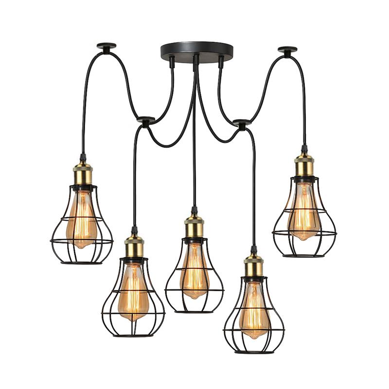 Vintage-style ceiling light fixture with multiple hanging bulbs on a white background