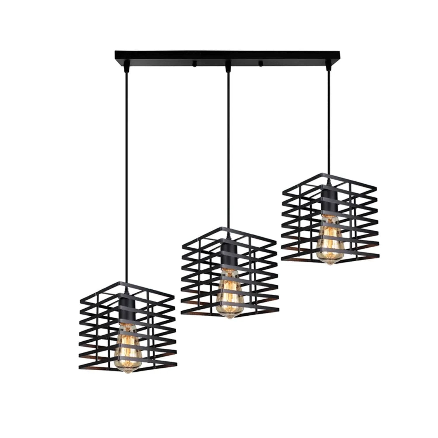 black metal square cage cluster pendant light 