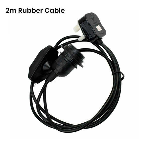 Stekkerlamp met schakelaarhouder, E27 rubberen kabel ~ 2115 – 2m / Nee