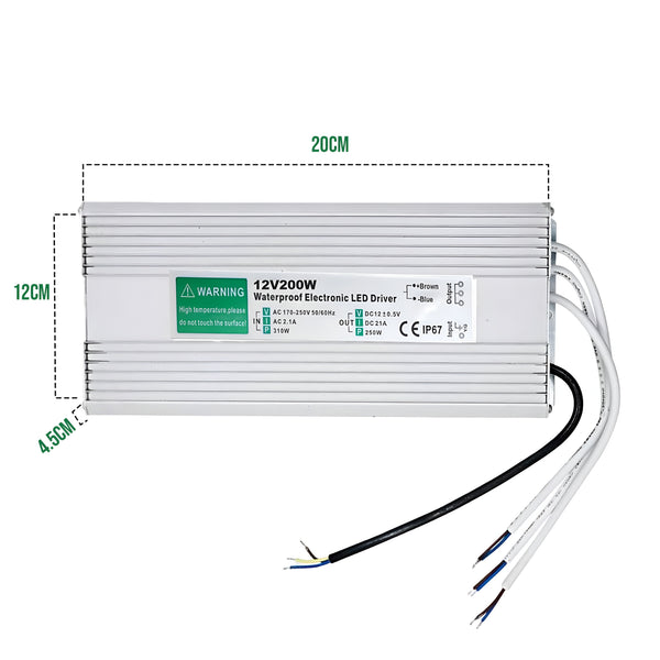 IP67 DC 12V waterdichte LED-driver LED-voeding Ledsone-transformator ~ 4490 – 200W