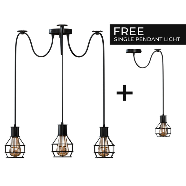 Nestkooi van geborsteld koper, retro, industrieel, 2-weg, plafondlamp voor binnen, hanglamp van metaal~3490 – Black / 3 Head / No