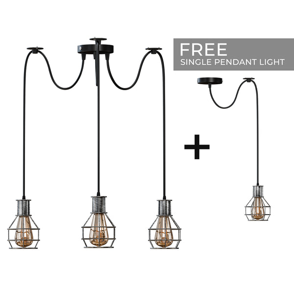 Nestkooi van geborsteld koper, retro, industrieel, 2-weg, plafondlamp voor binnen, hanglamp van metaal~3490 – Brushed Silver / 3 Head / No