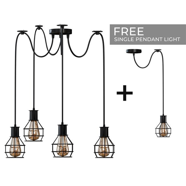 Nestkooi van geborsteld koper, retro, industrieel, 2-weg, plafondlamp voor binnen, hanglamp van metaal~3490 – Black / 4 Head / No