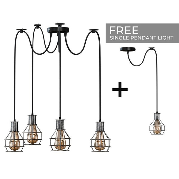 Nestkooi van geborsteld koper, retro, industrieel, 2-weg, plafondlamp voor binnen, hanglamp van metaal~3490 – Brushed Silver / 4 Head / No