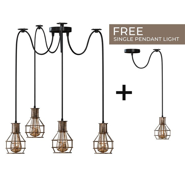 Nestkooi van geborsteld koper, retro, industrieel, 2-weg, plafondlamp voor binnen, hanglamp van metaal~3490 – Brushed Copper / 4 Head / No