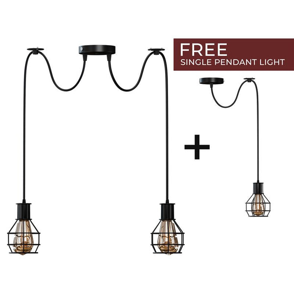 Nestkooi van geborsteld koper, retro, industrieel, 2-weg, plafondlamp voor binnen, hanglamp van metaal~3490 – Black / 2 Head / No