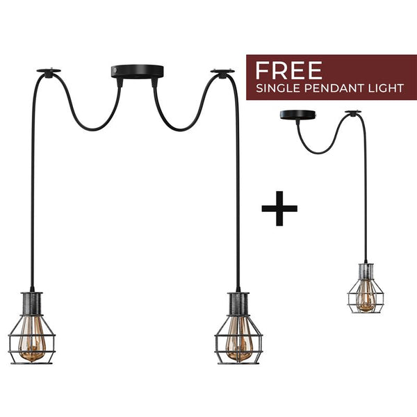 Nestkooi van geborsteld koper, retro, industrieel, 2-weg, plafondlamp voor binnen, hanglamp van metaal~3490 – Brushed Silver / 2 Head / No