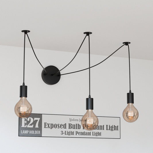 3-Way Spider Ceiling Pendant Light – Adjustable 1.5m E27 Metal Industrial Lamp Fixture ~6252