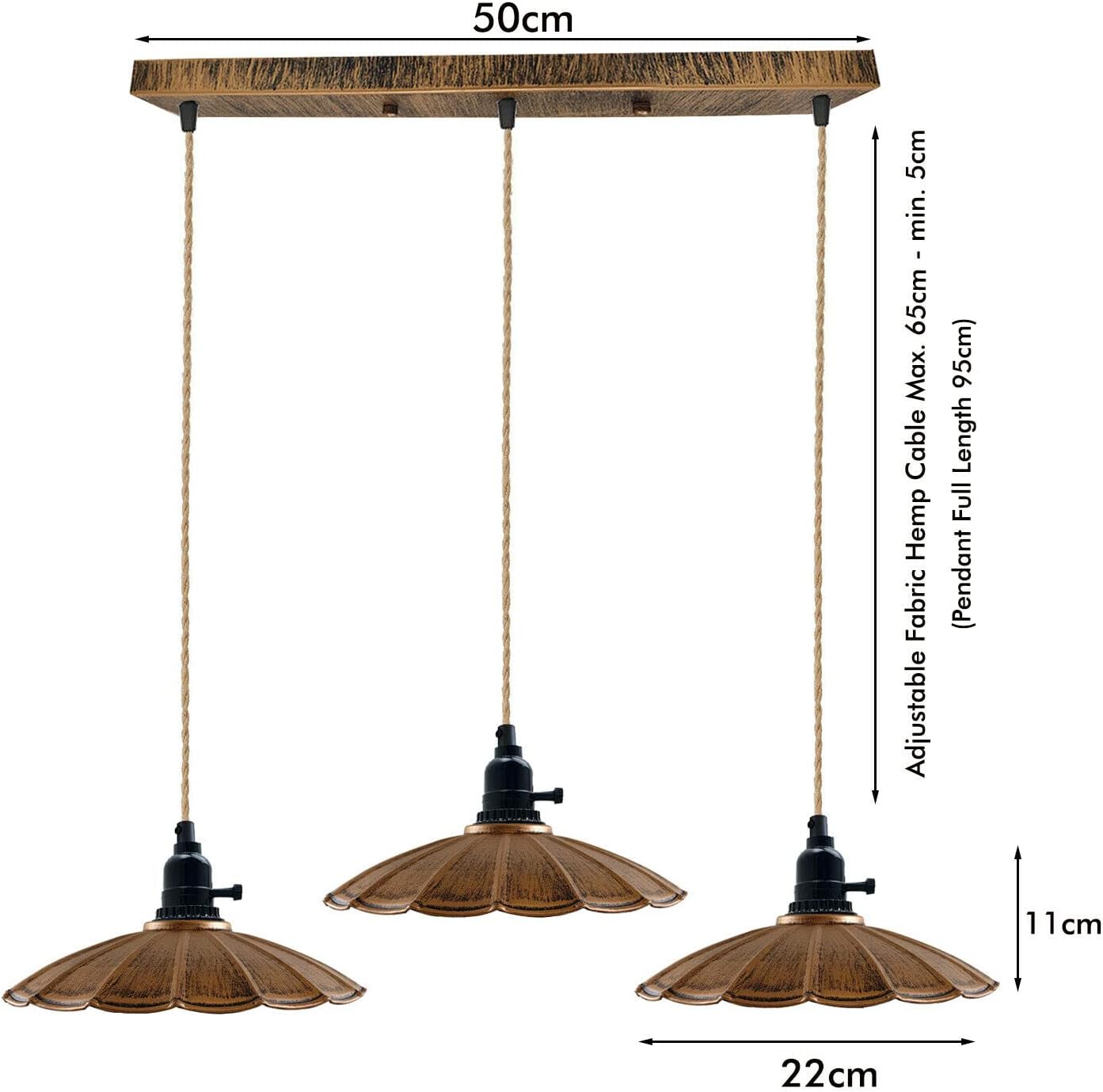 kitchen pendant lighting with fabric cable on off holder