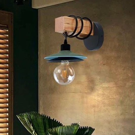 Wandlampen Verlichting Vintage Industriële Houten Binnen Wandlamp Metalen Dubbele Kap Wandlamp~1216