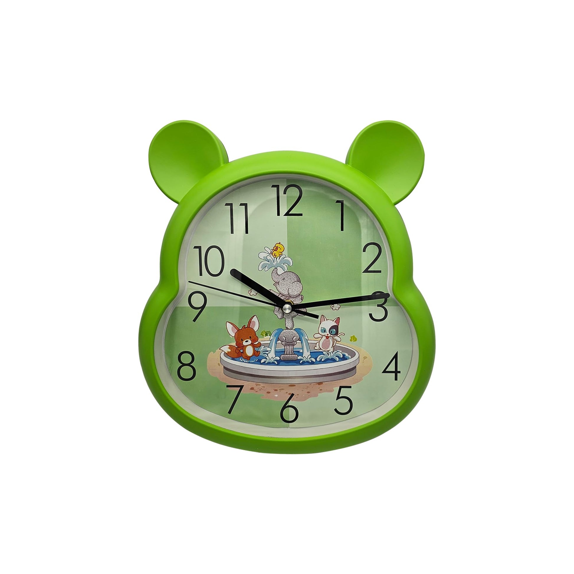 light green non-ticking wall clock, green quartz clock for kids room, 35 cm round wall clock light green, battery powered silent children's clock, large numbers round clock green