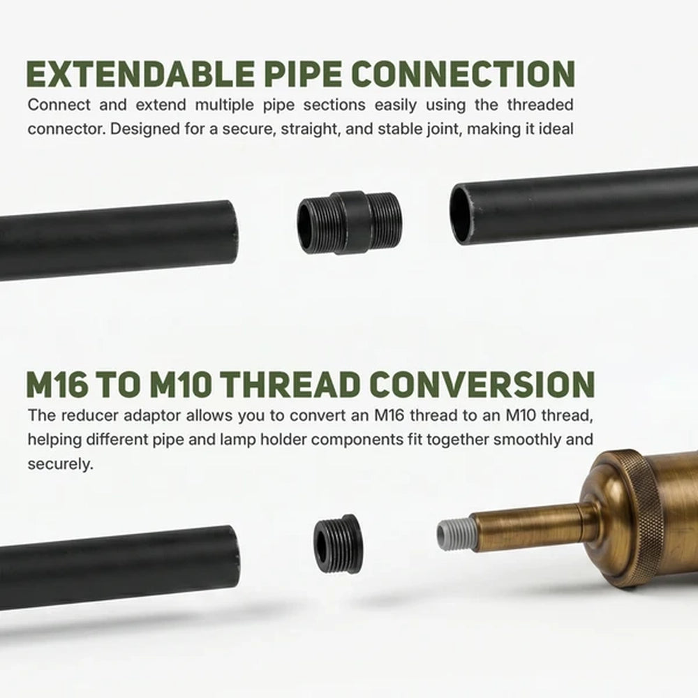 M16 to M10 thread converter with black extension pipes