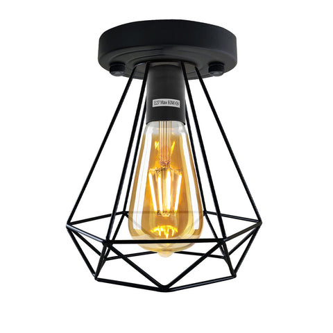 Moderne plafondlamp met zwarte draadkooi en semi-plafondmontage ~5943