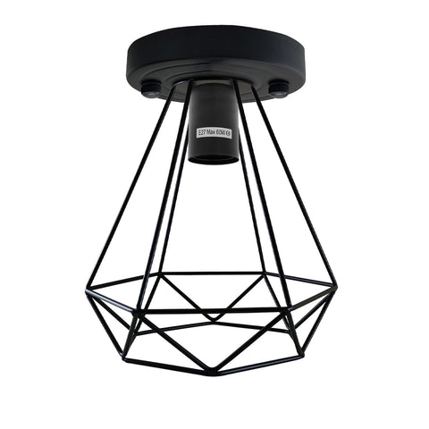 Moderne plafondlamp met zwarte draadkooi en semi-plafondmontage ~5943