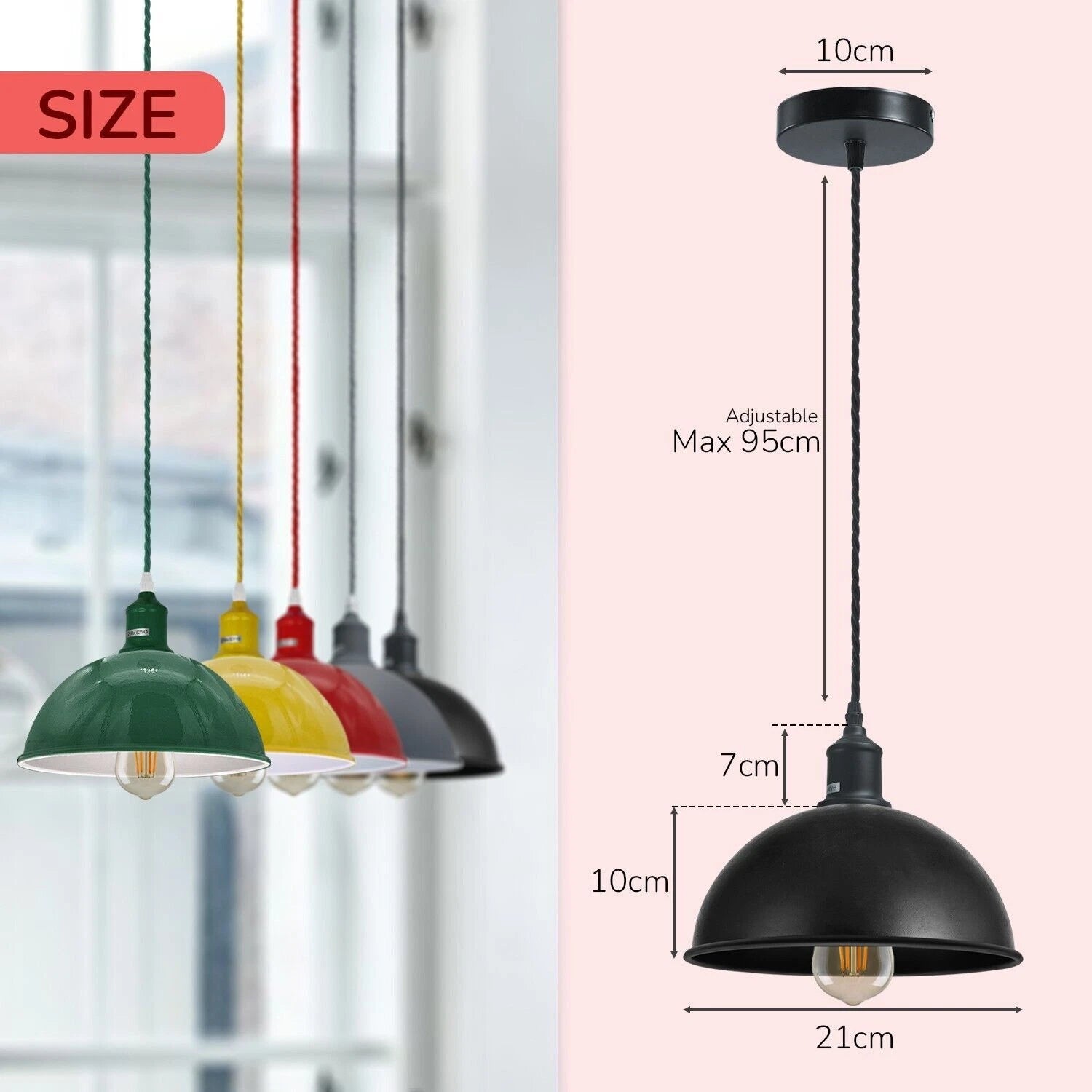 Pendant lights in various colors
