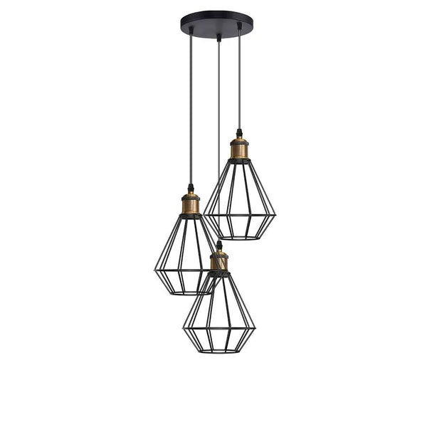 Zwarte draadkooi cluster hanglamp diamantvorm ~5146 – Nee