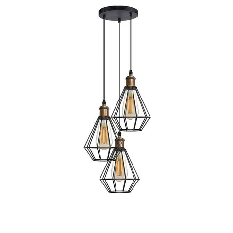 Zwarte draadkooi cluster hanglamp diamantvorm ~5146