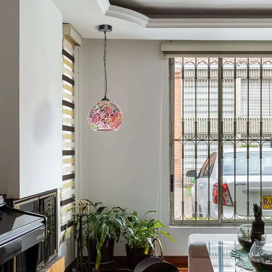 Tiffany Hanglamp Blauw Wit Downlighter Glas-in-lood~4989