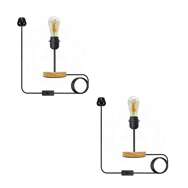 Vintage zwarte tafellamp met BS-stekker en aan/uit E27 bureaulamp~4563  – Met lamp / 2-pack
