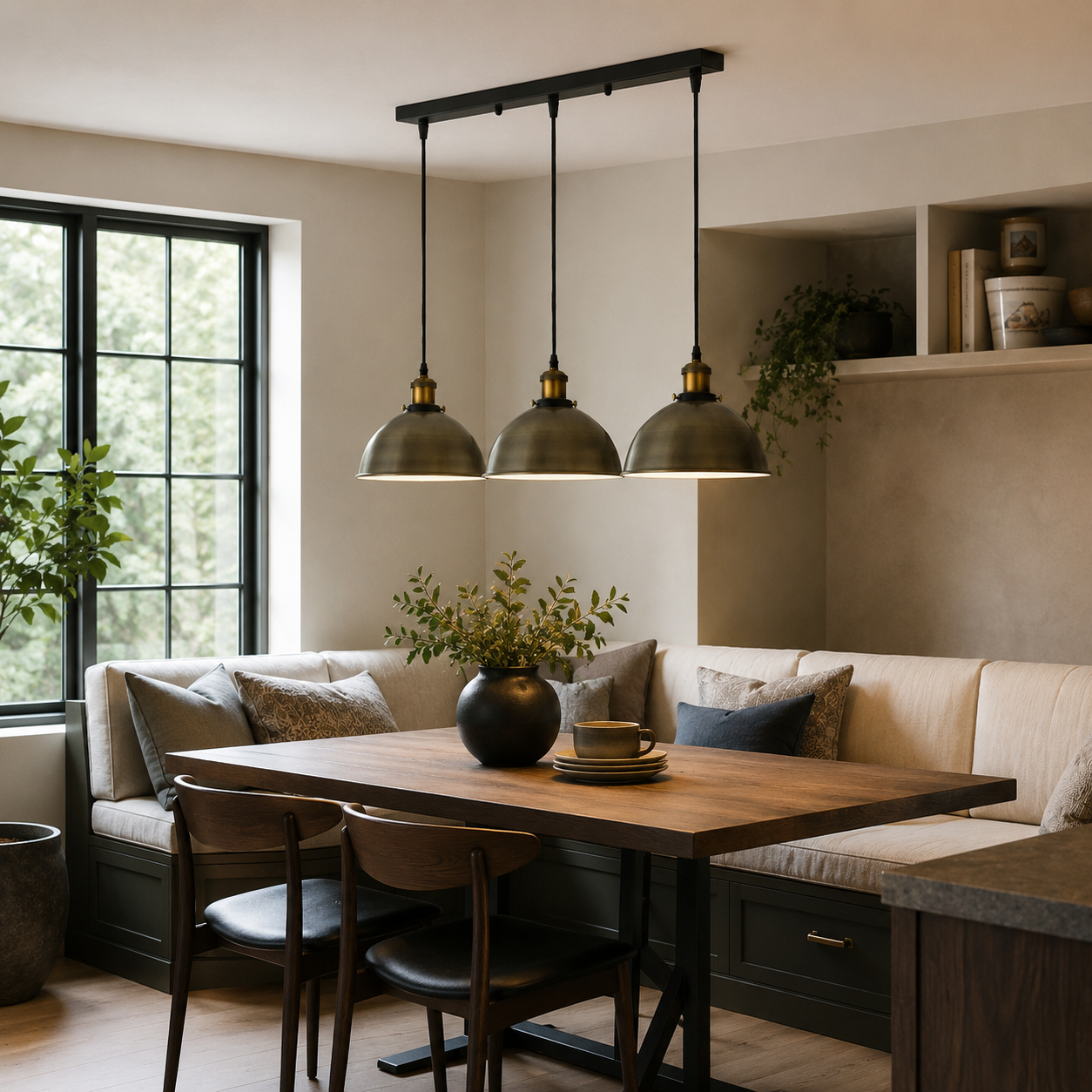 Dining room with  pendant lights modern