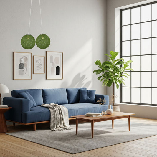 Rotan rieten gevlochten bolvormige hanglamp met twee stopcontacten, groen~1814