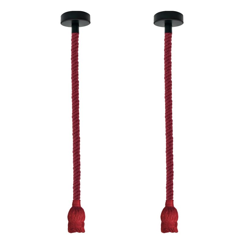 fittings lighting light ceiling two-pack red rope pendant lights, twin industrial E27 holder set, rustic red Christmas lighting, dual adjustable hemp fixture, symmetrical lighting without bulbs.