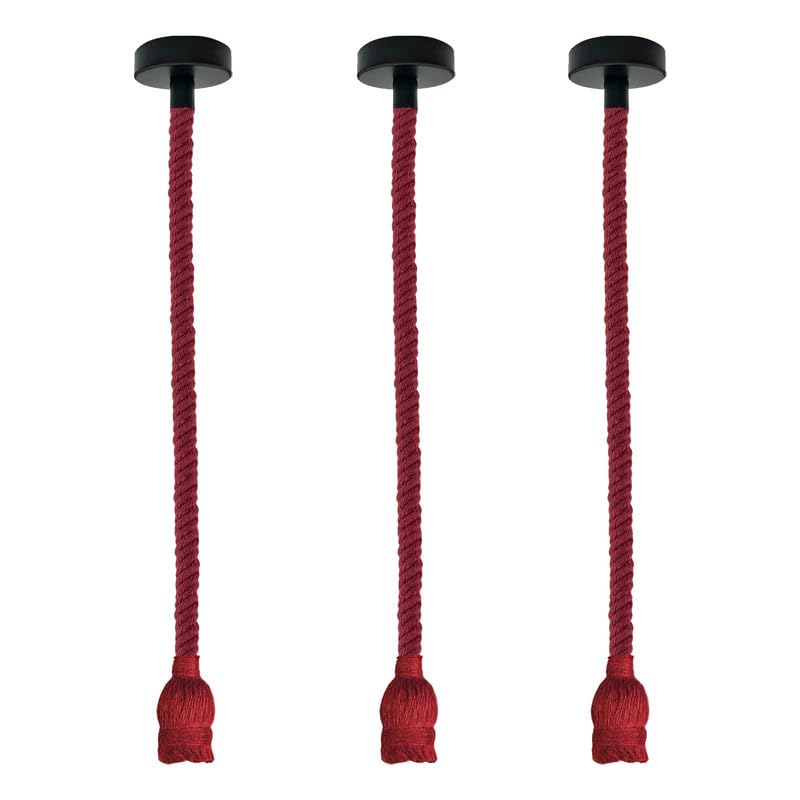 fixtures light ceiling fitting three-pack red hemp pendant light, triple E27 holder set, rustic red industrial lighting, multi-light rope fixture, linear lighting without bulbs.