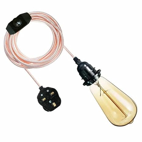 2M Plug-in Vintage E27 Dimmer Switch Stoffen Hanglamphouder met GRATIS LAMP~1267 – Roségoud