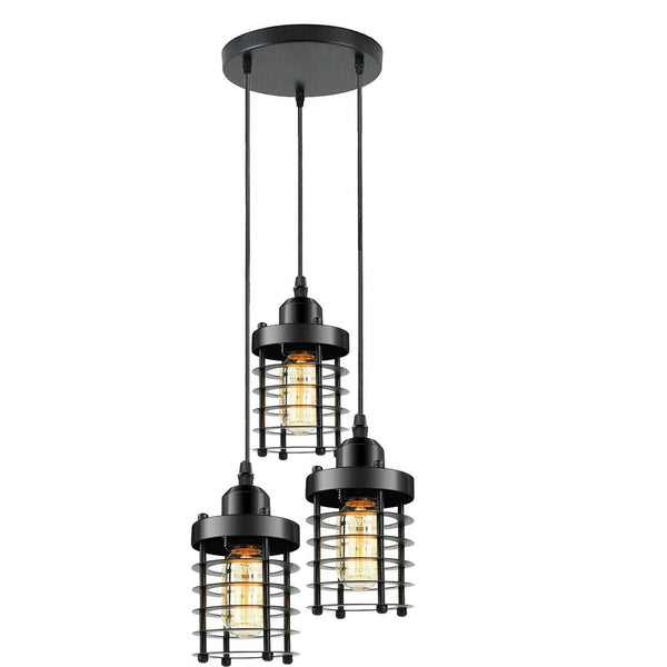 Cluster 3-lichts plafondlamp in de vorm van een metalen kooi. ~5313 – Zwart / Ja