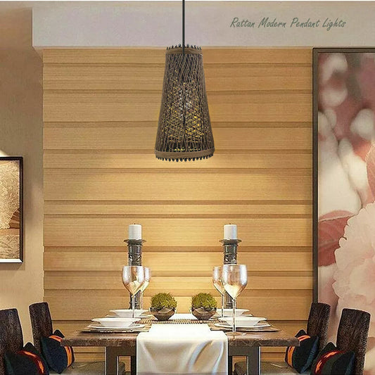 Easy Fit Woven Natural Rattan Pendant Ceiling Light ~6090