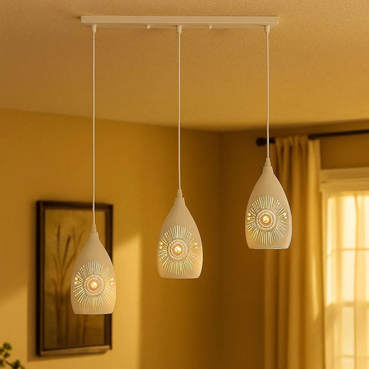 Vintage Retro Industriële Loft 3-koppige Witte Hanglamp UK~1426