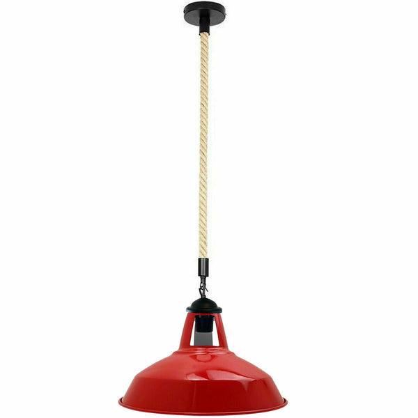 Industriële metalen plafondlamp van 2 m henneptouw, hangend~5343 – Rood / Ja