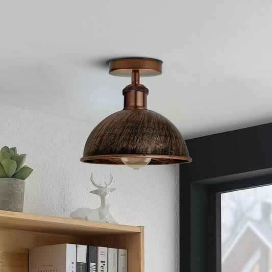 Geborsteld koper vintage retro plafondlamp, rustieke metalen lampenkap ~1785