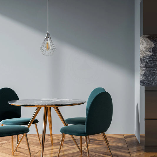 Chromen plafondlamp met draadkooi~4211