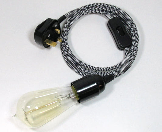 4m stoffen flexkabel UK roségoudkleurige plug-in hanglampset E27-lamphouder + schakelaar ~ 3753