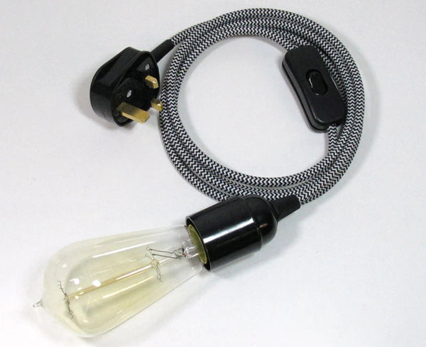 4m stoffen flexkabel UK roségoudkleurige plug-in hanglampset E27-lamphouder + schakelaar ~ 3753 – Grijs