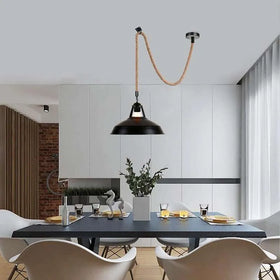 Metalen zwarte henneptouw schuur hanglamp ~5069
